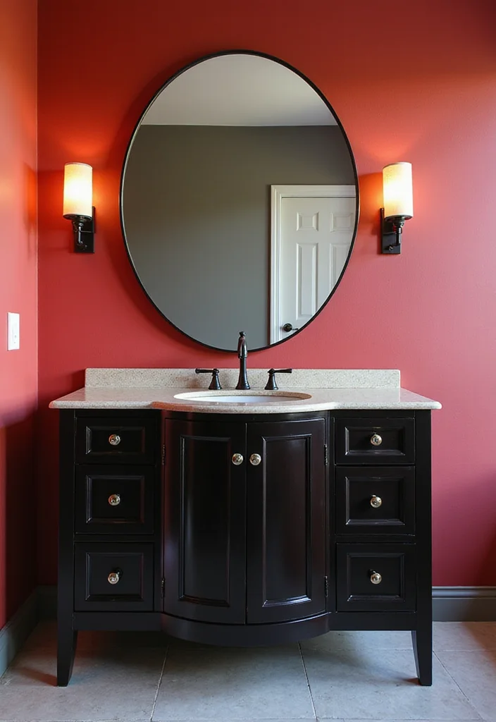 14 Dark Bathroom Vanity Ideas With Bold Mood - 11. High Gloss Dark Finish