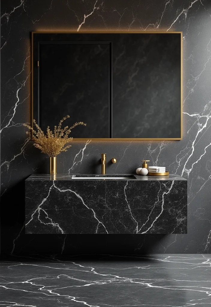 14 Dark Bathroom Vanity Ideas With Bold Mood - 13. Luxurious Black Marble Vanity