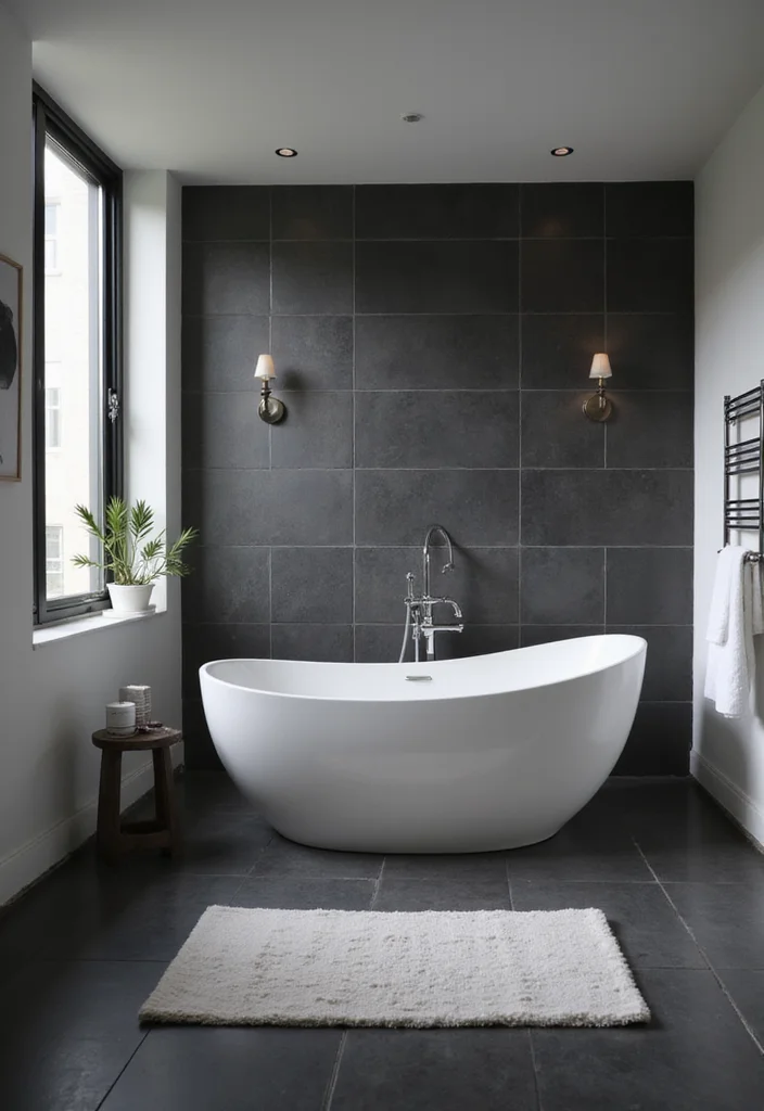 14 Dark Grey Tile Bathroom Ideas With Modern Mood - 1. Monochrome Elegance