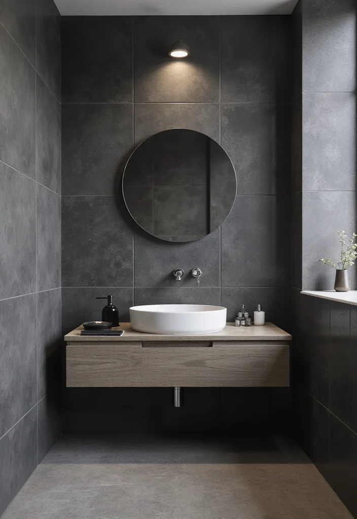 14 Dark Grey Tile Bathroom Ideas With Modern Mood - 10. Minimalist Fixtures for Clean Lines