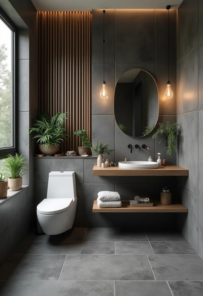 14 Dark Grey Tile Bathroom Ideas With Modern Mood - 14. Sustainable Bathroom Design