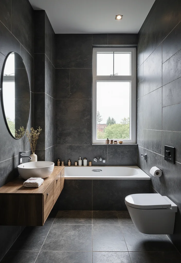 14 Dark Grey Tile Bathroom Ideas With Modern Mood - 3. Dark and Dramatic