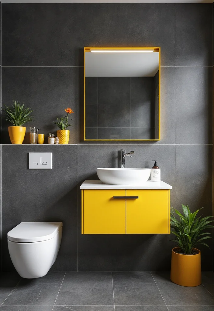 14 Dark Grey Tile Bathroom Ideas With Modern Mood - 6. Contrast with Bright Accents