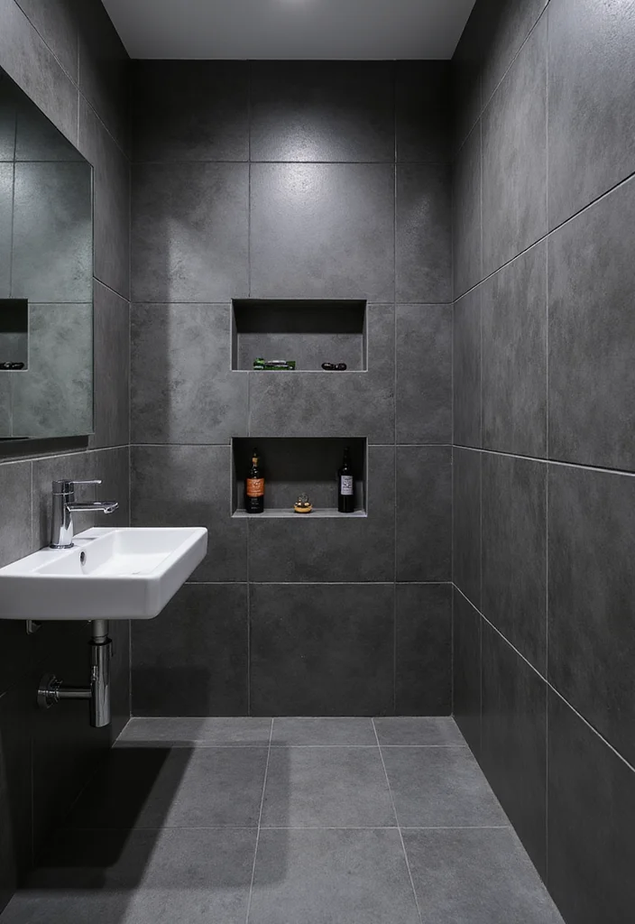 14 Dark Grey Tile Bathroom Ideas With Modern Mood - 8. Seamless Transition with Dark Grey Grout