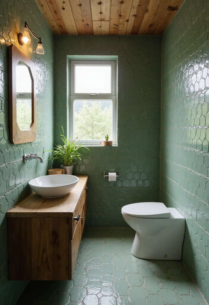 14 Green Hexagon Tile Bathroom Ideas With Fresh Energy - 14. Eco-Friendly Choices