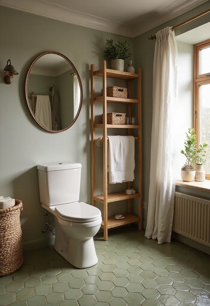 14 Green Hexagon Tile Bathroom Ideas With Fresh Energy - 3. Earthy Olive Tones