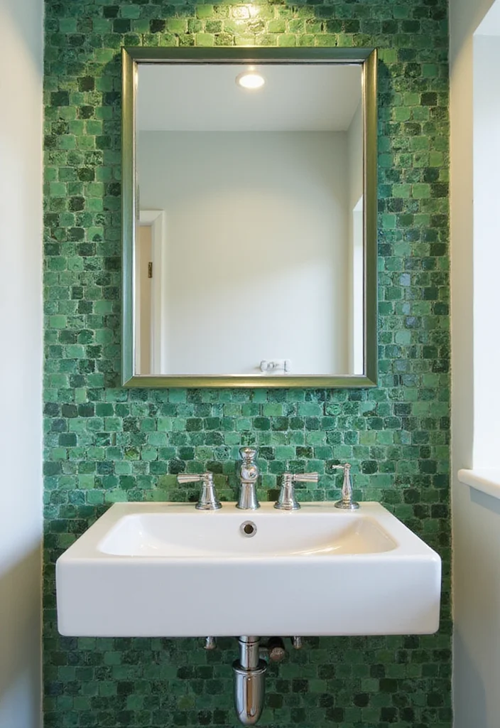 14 Green Mosaic Tile Bathroom Ideas You Should Save - 10. Green Mosaic Tile Backsplash