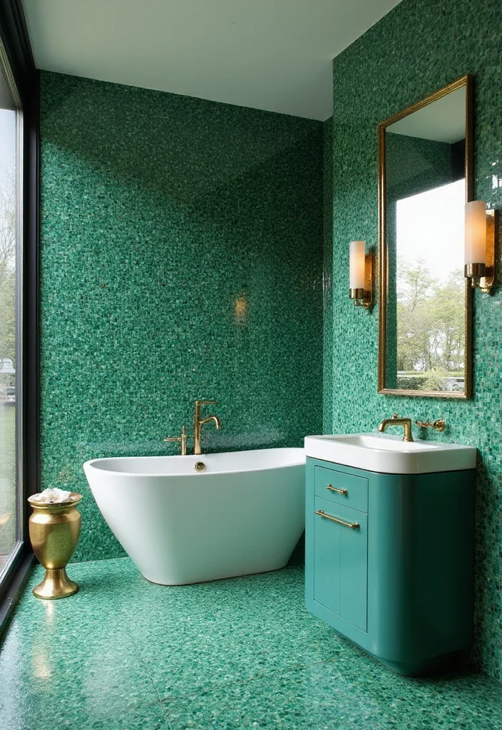 14 Green Mosaic Tile Bathroom Ideas You Should Save - 2. Vibrant Emerald Elegance