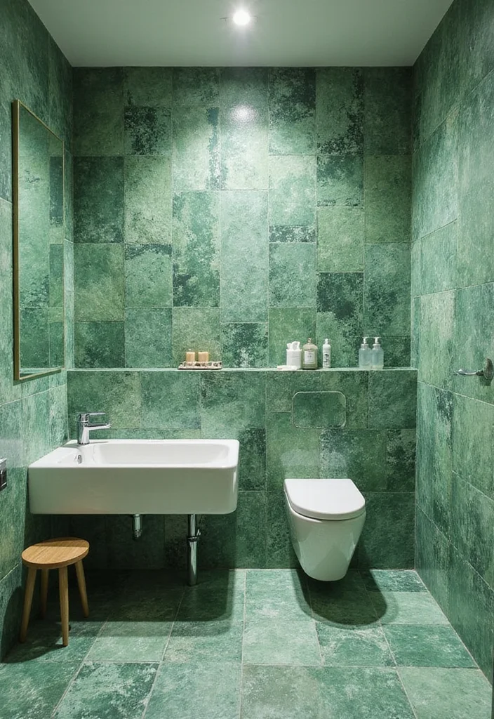 14 Green Mosaic Tile Bathroom Ideas You Should Save - 3. Nature-Inspired Tile Patterns