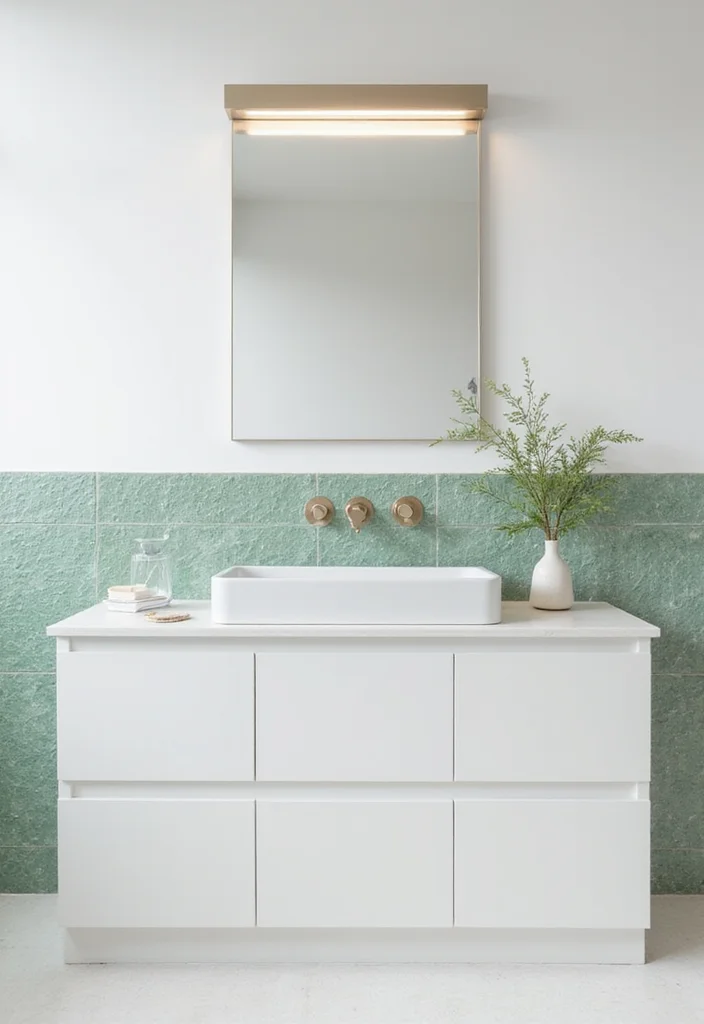 14 Green Mosaic Tile Bathroom Ideas You Should Save - 4. Minimalist Green Accents