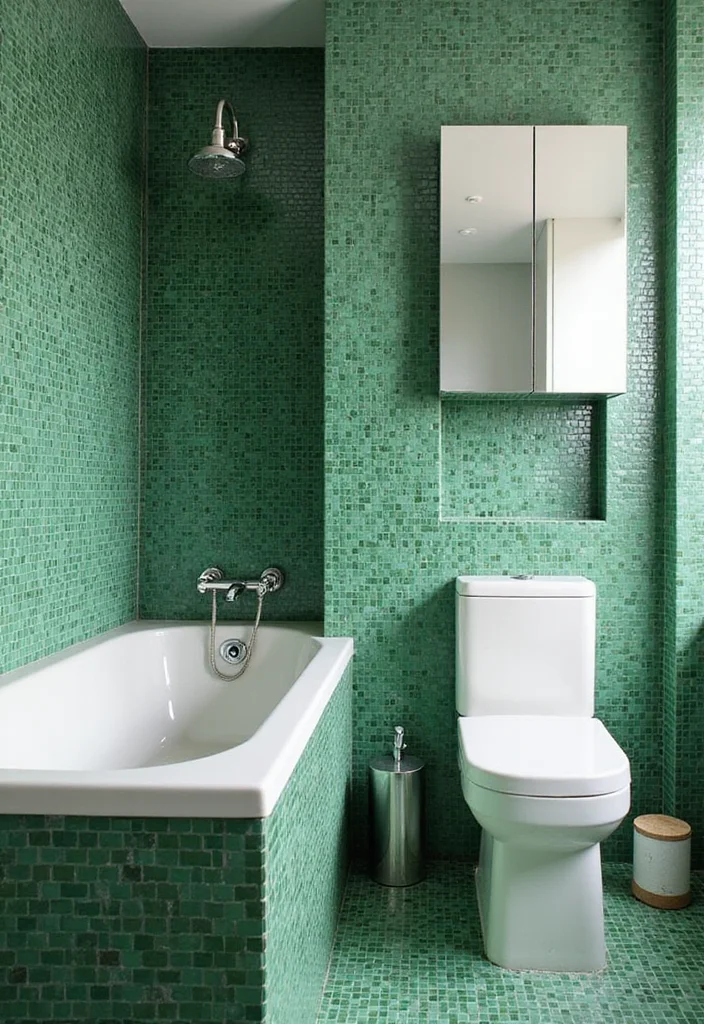 14 Green Mosaic Tile Bathroom Ideas You Should Save - 6. Bold Green and White Contrast