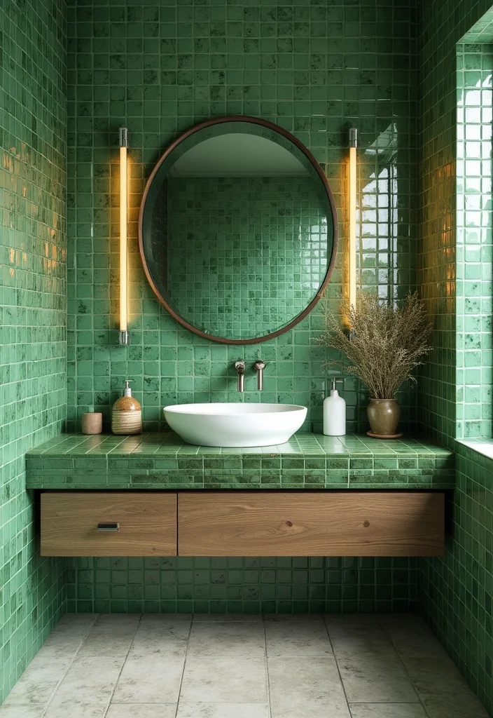 14 Green Mosaic Tile Bathroom Ideas You Should Save - 7. Eco-Friendly Sustainability Focus