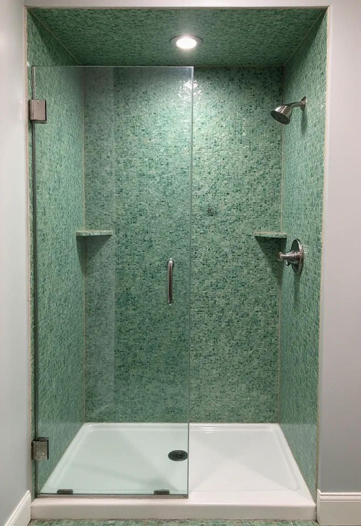 14 Green Mosaic Tile Bathroom Ideas You Should Save - 8. Green Mosaic Tile Shower Niche