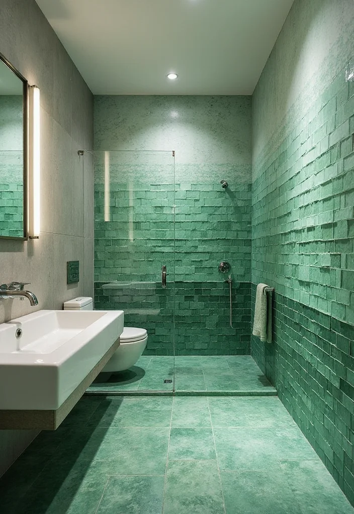 14 Green Mosaic Tile Bathroom Ideas You Should Save - 9. Layered Green Shades