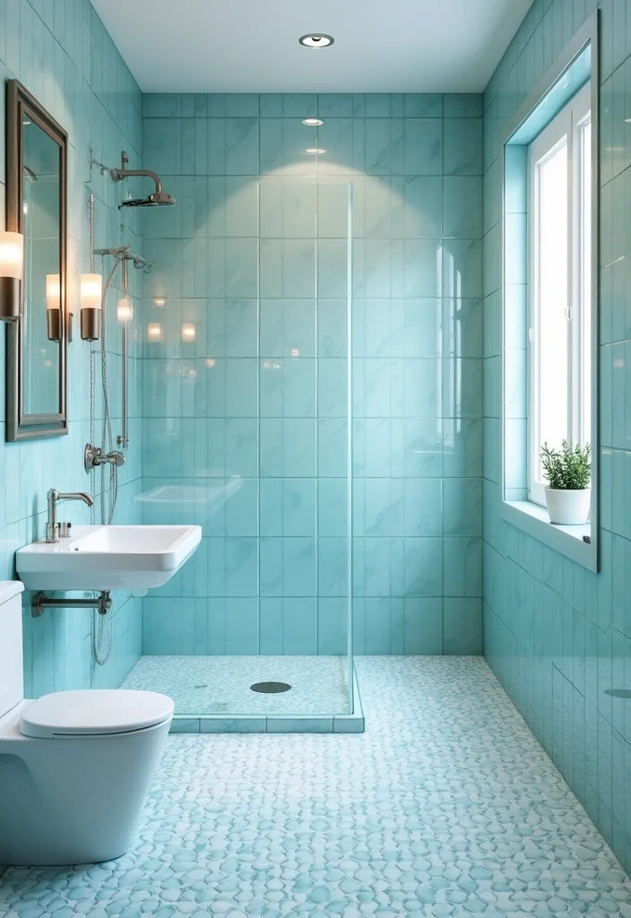 14 Light Blue Tile Bathroom Ideas With Calm Vibe - 2. Mosaic Tile Magic