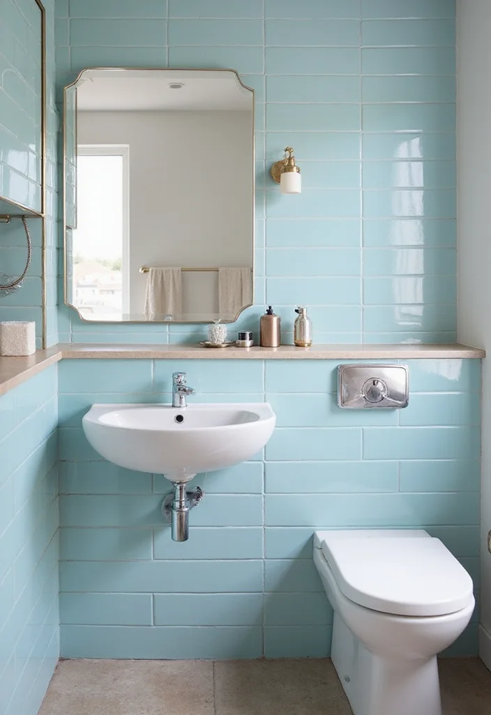 14 Light Blue Tile Bathroom Ideas With Calm Vibe - 6. Light Blue Tile Accents