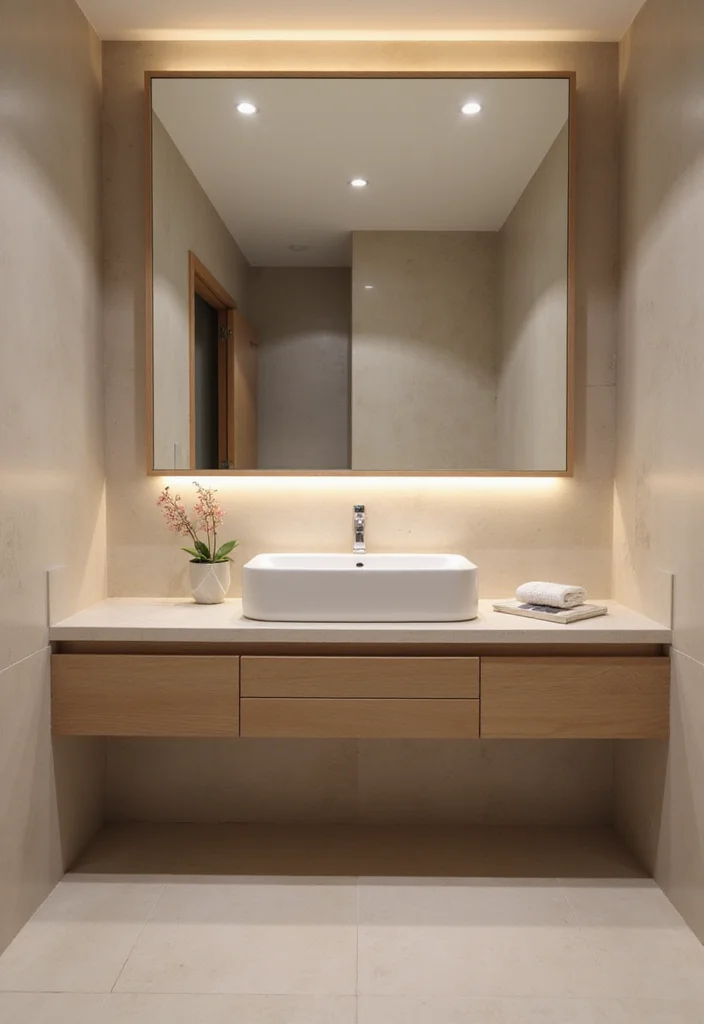 14 Minimalist Bathroom Vanity Ideas For Clean Living - 11. Minimalist Lighting Solutions