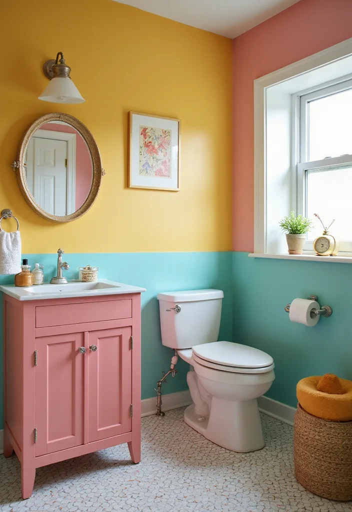 14 Painted Bathroom Wall Ideas For A Fresh Update - 12. Color Blocking for Fun