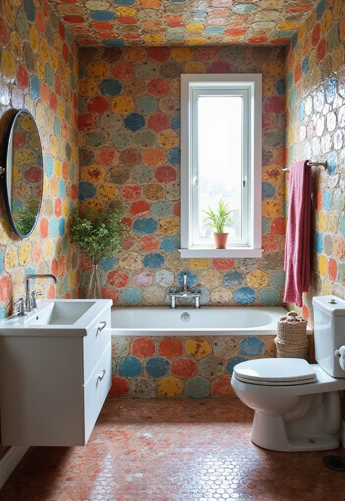 14 Penny Tile Bathroom Ideas That Feel Fresh - 12. Custom Design Features