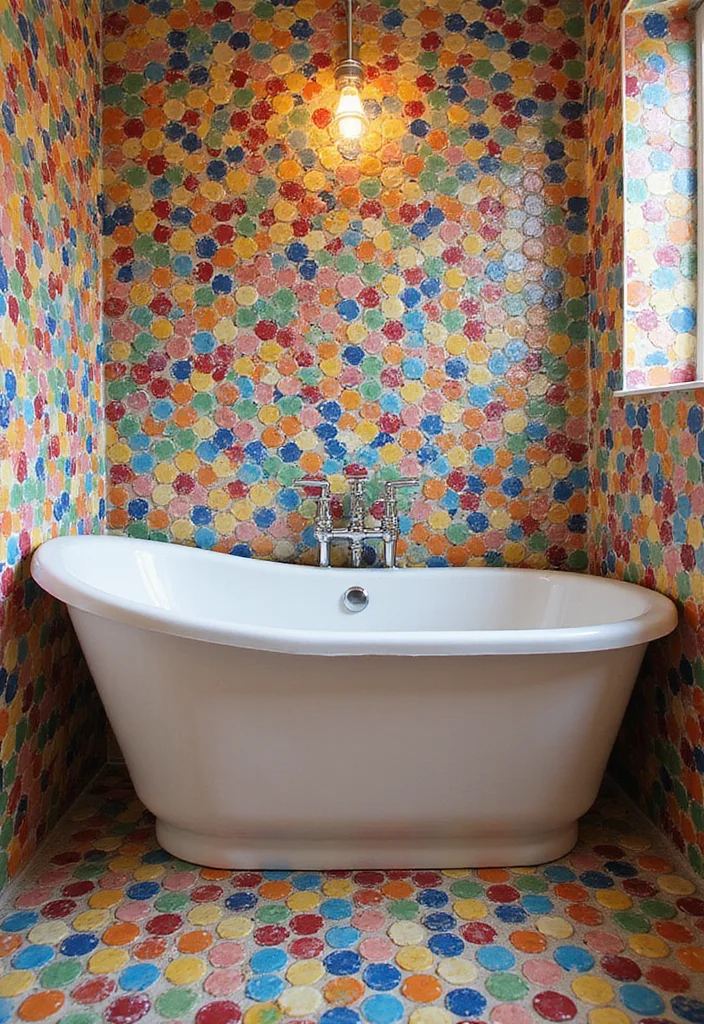 14 Penny Tile Bathroom Ideas That Feel Fresh - 14. Artistic Expression