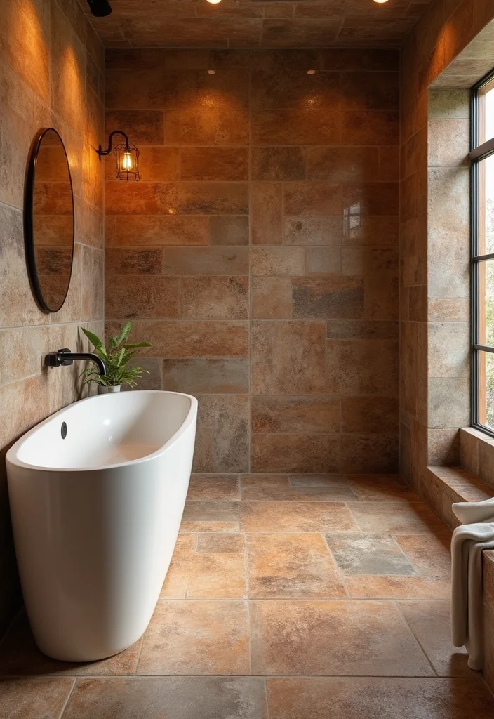 14 Rustic Bathroom Tile Ideas With Cozy Charm - 12. Textured Ceramic Tiles