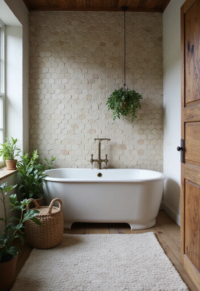 14 Rustic Bathroom Tile Ideas With Cozy Charm - 2. Vintage Hexagon Tiles