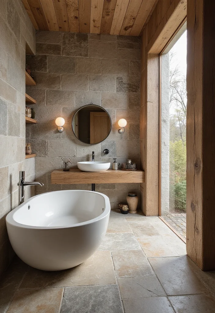 14 Rustic Bathroom Tile Ideas With Cozy Charm - 3. Natural Stone Tiles