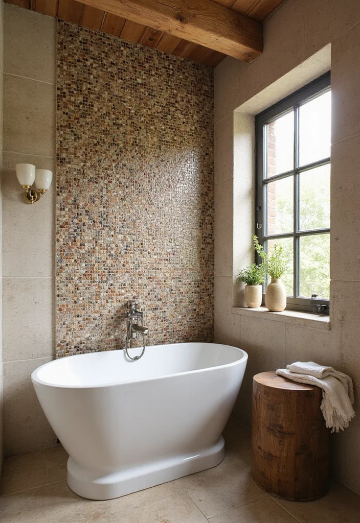 14 Rustic Bathroom Tile Ideas With Cozy Charm - 5. Mosaic Tile Accents