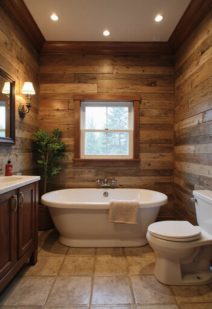 14 Rustic Bathroom Tile Ideas With Cozy Charm - 7. Reclaimed Wood Panels