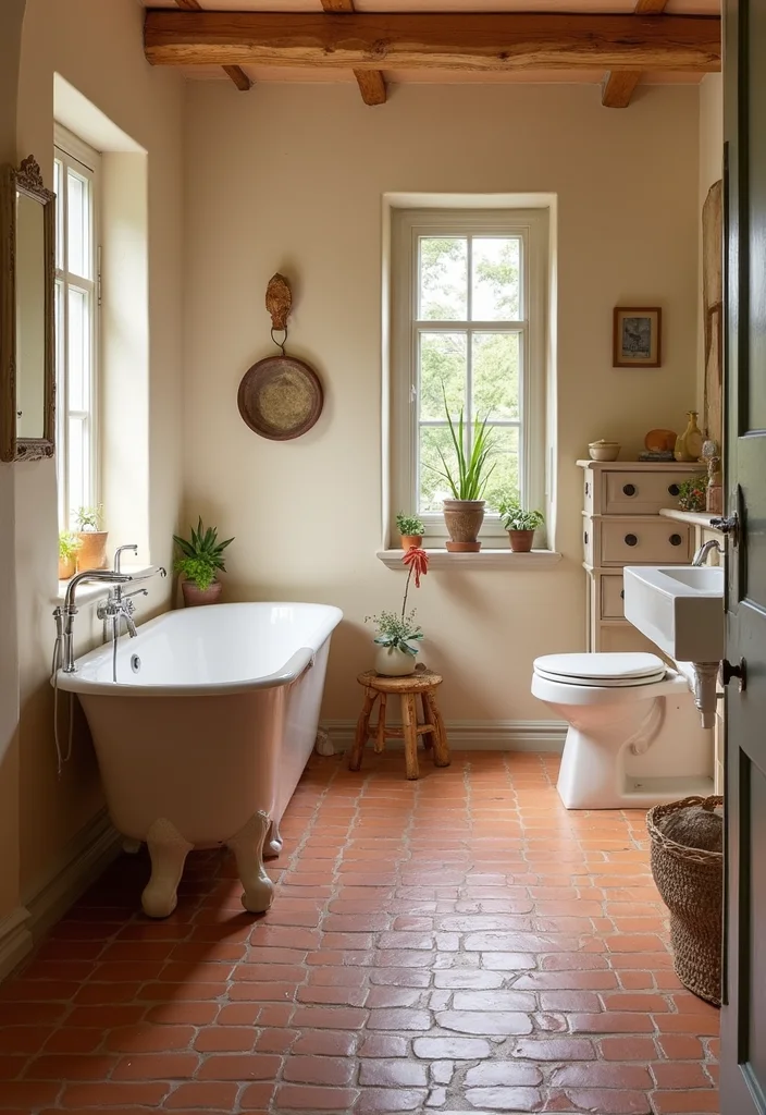 14 Rustic Bathroom Tile Ideas With Cozy Charm - 8. Terracotta Tile Flooring