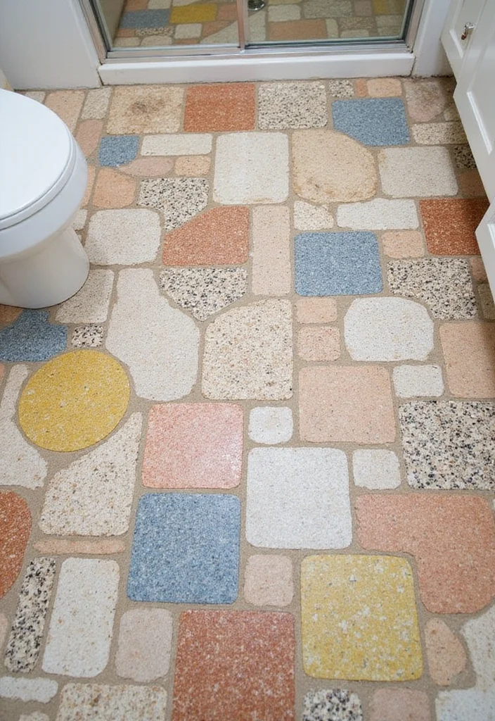 14 Terrazzo Tile Bathroom Ideas With Trendy Style - 11. Playful Patchwork