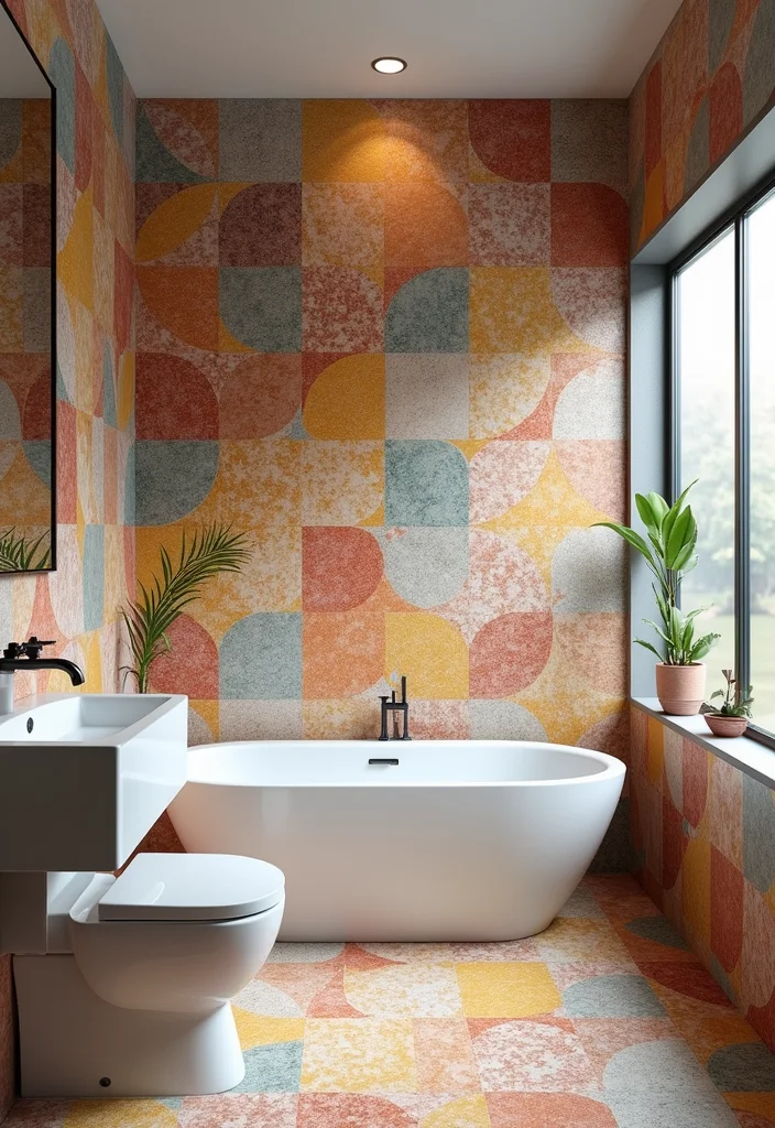 14 Terrazzo Tile Bathroom Ideas With Trendy Style - 8. Geometric Patterns