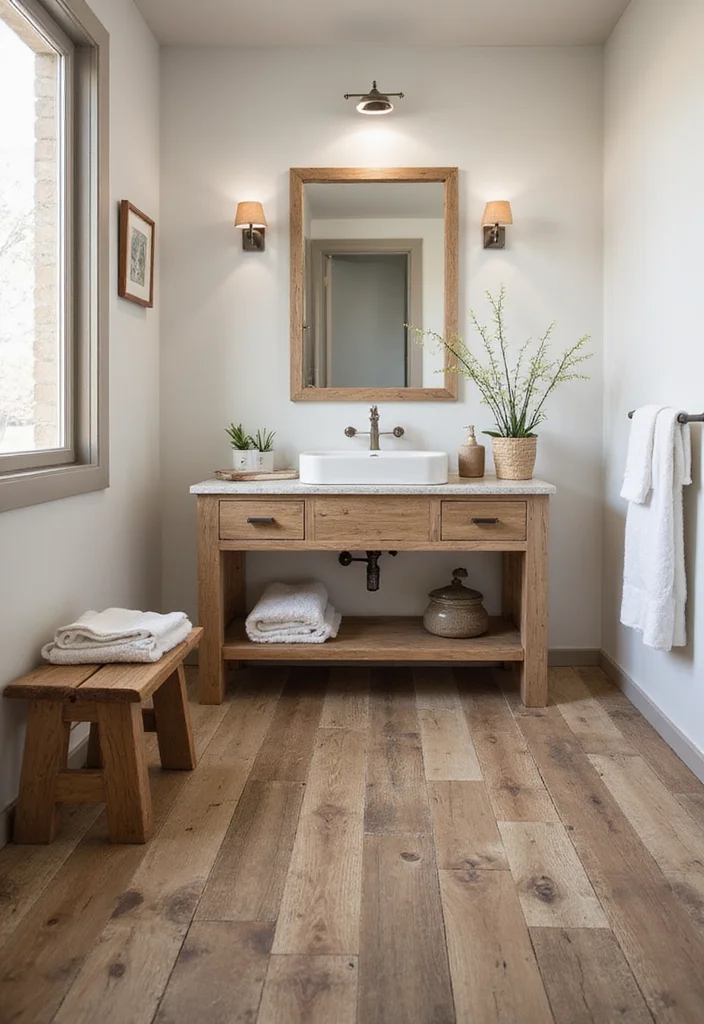 14 Textured Tile Bathroom Ideas With Depth - 1. Rustic Wood-Look Tiles