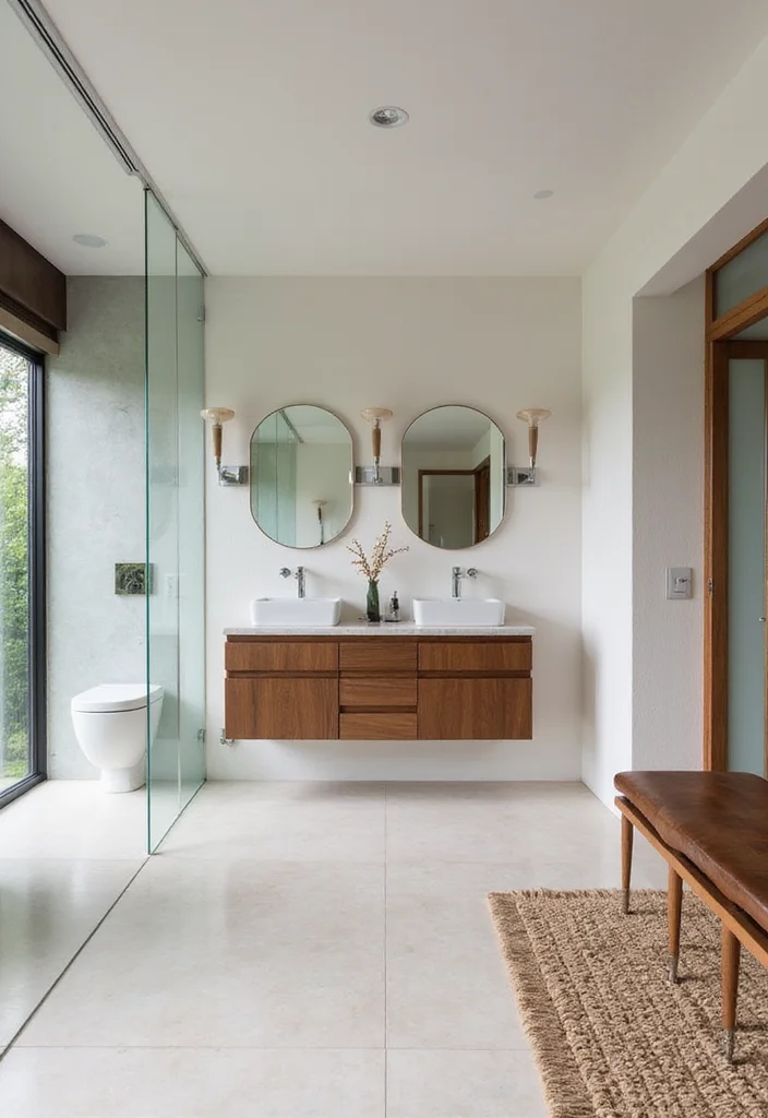 14 Walnut Vanity Bathroom Ideas With Warm Texture - 5. Open-Concept Bathroom with Walnut Vanity