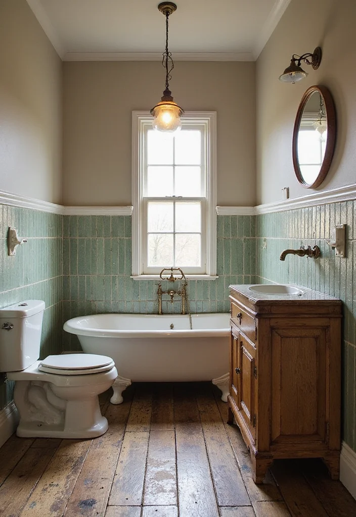 14 Wood Tile Bathroom Floor Ideas For Natural Warmth - 10. Vintage Aesthetic with Weathered Tiles