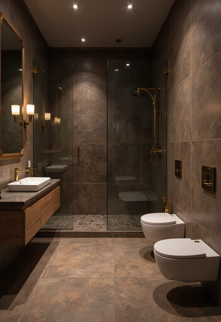 14 Wood Tile Bathroom Floor Ideas For Natural Warmth - 3. Sleek Dark Walnut