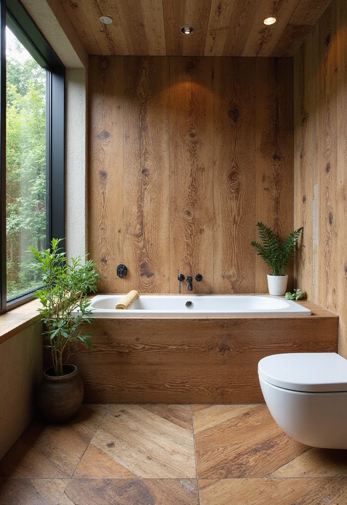 14 Wood Tile Bathroom Floor Ideas For Natural Warmth - 5. Nature-Inspired Grains