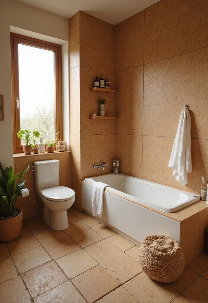 14 Wood Tile Bathroom Floor Ideas For Natural Warmth - 6. Eco-Friendly Cork Tiles