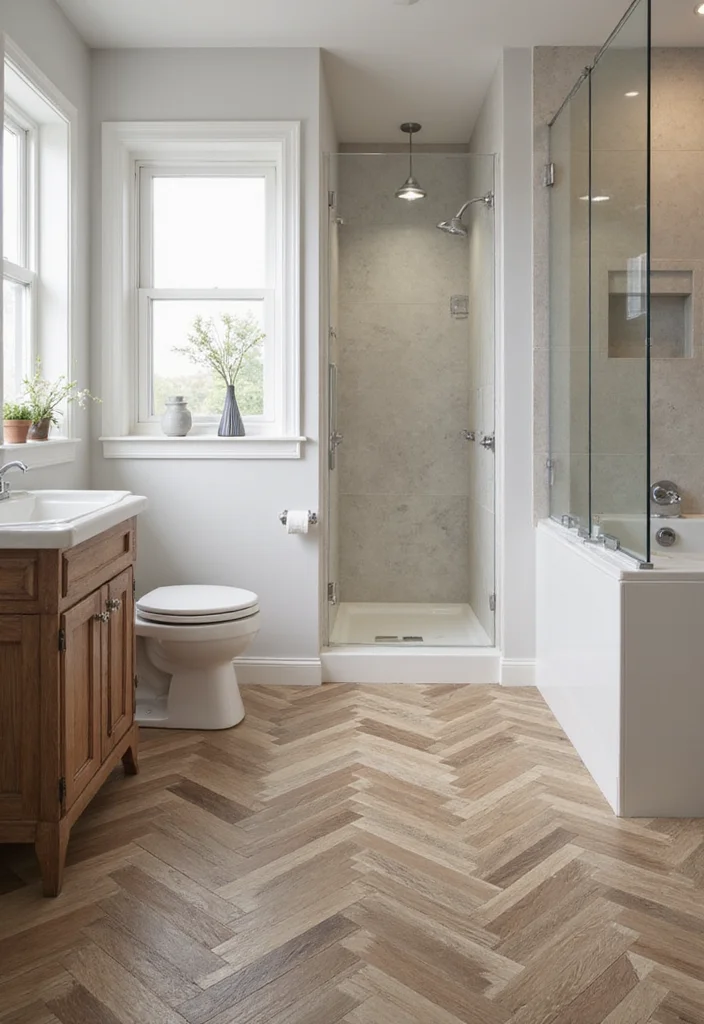 14 Wood Tile Bathroom Floor Ideas For Natural Warmth - 7. Multi-Tonal Wood Designs