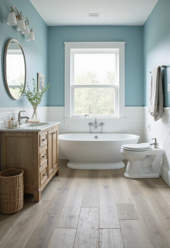 14 Wood Tile Bathroom Floor Ideas For Natural Warmth - 8. Beachy Driftwood Style