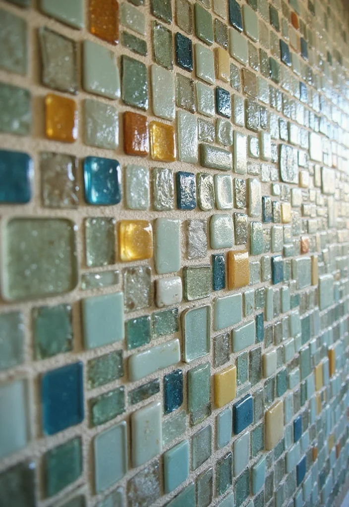 16 Bathroom Feature Wall Tile Ideas That Stand Out - 1. Recycled Glass Bliss