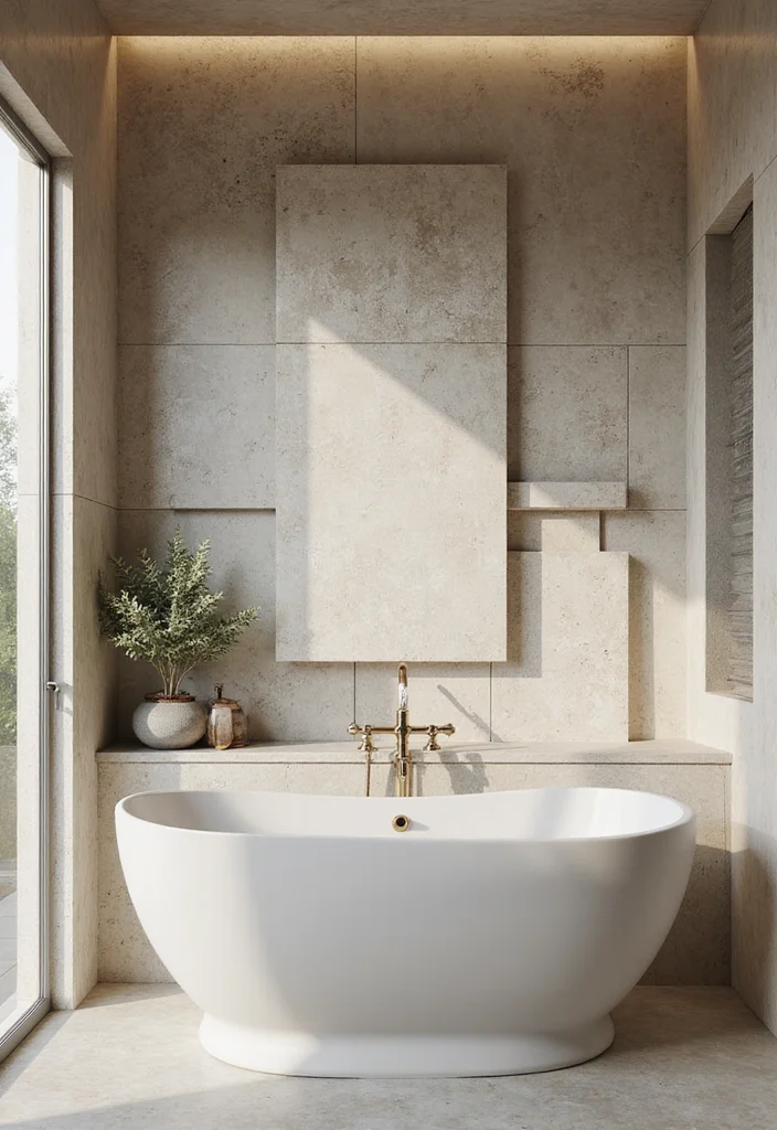 16 Bathroom Feature Wall Tile Ideas That Stand Out - 14. Simple Natural Stone Slabs