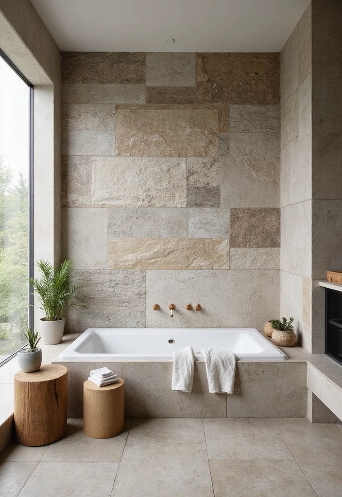 16 Bathroom Feature Wall Tile Ideas That Stand Out - 4. Nature-Inspired Stone Tiles