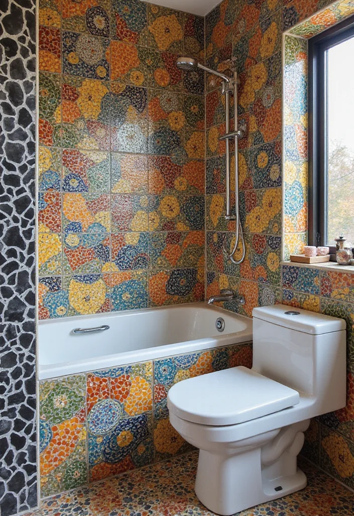16 Bathroom Feature Wall Tile Ideas That Stand Out - 8. Artistic Mosaic Tiles