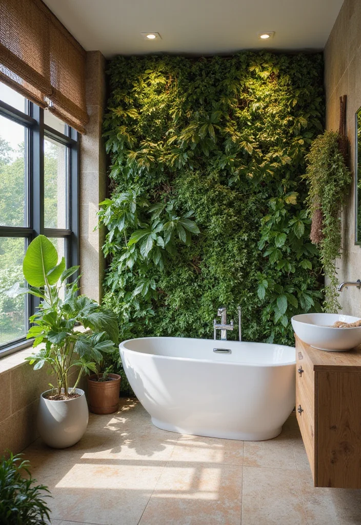 16 Bathroom Wall Tile Designs That Transform Any Space - 13. Biophilic Design with Living Walls