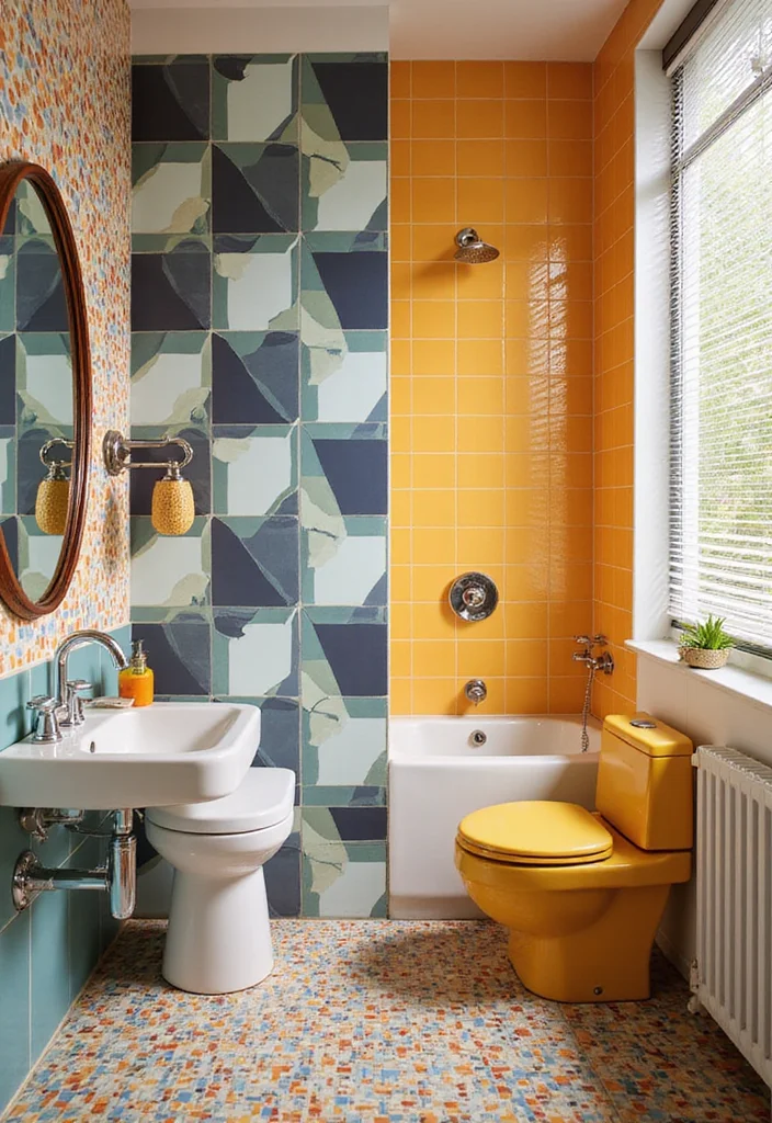 16 Bathroom Wall Tile Designs That Transform Any Space - 2. Colorful Geometric Patterns