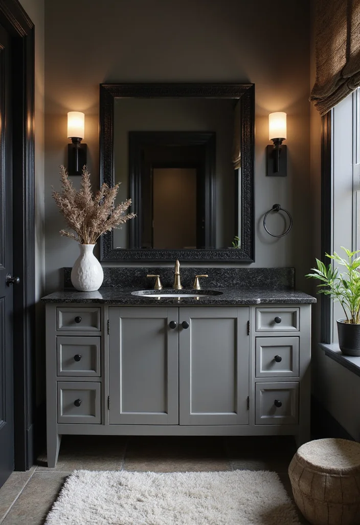 16 Gray Vanity Bathroom Ideas For Neutral Elegance - 11. Bold Gray and Black