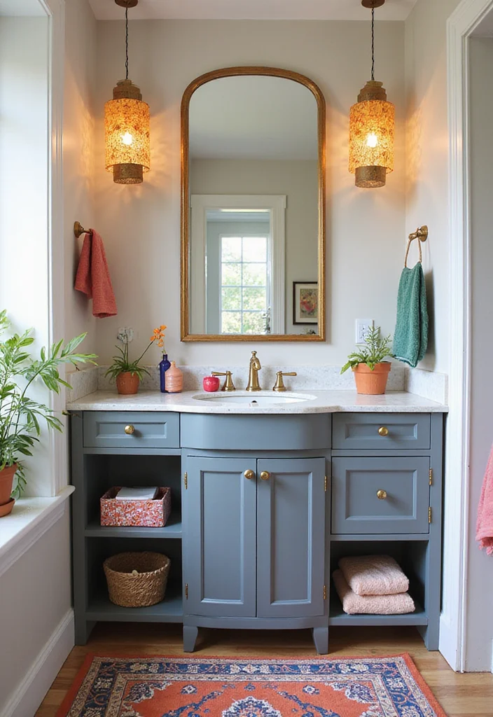 16 Gray Vanity Bathroom Ideas For Neutral Elegance - 12. Gray with Pops of Color