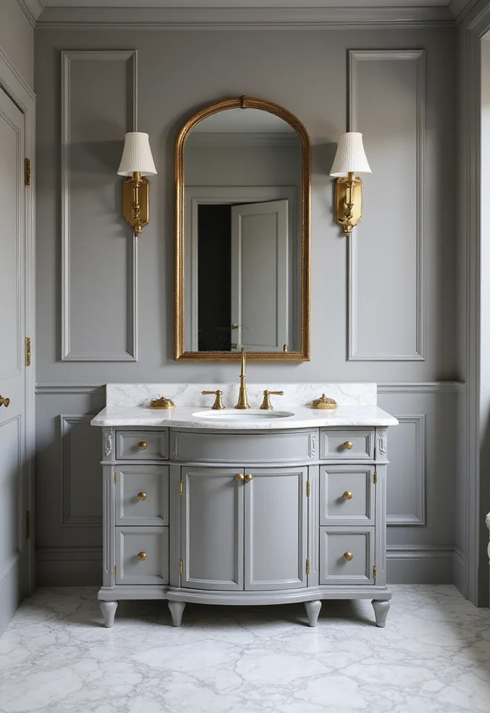 16 Gray Vanity Bathroom Ideas For Neutral Elegance - 3. Elegant Gray with Marble Countertops