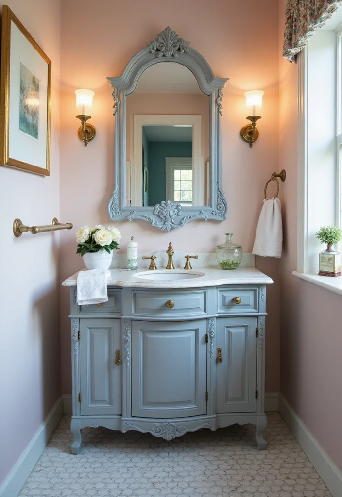 16 Gray Vanity Bathroom Ideas For Neutral Elegance - 4. Vintage Gray Glam
